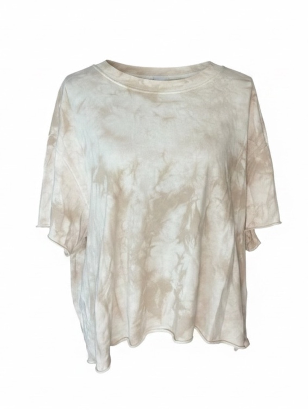 GAP Cream Tan Tie Dye Cropped Short Sleeve Sweatshirt Tee XL